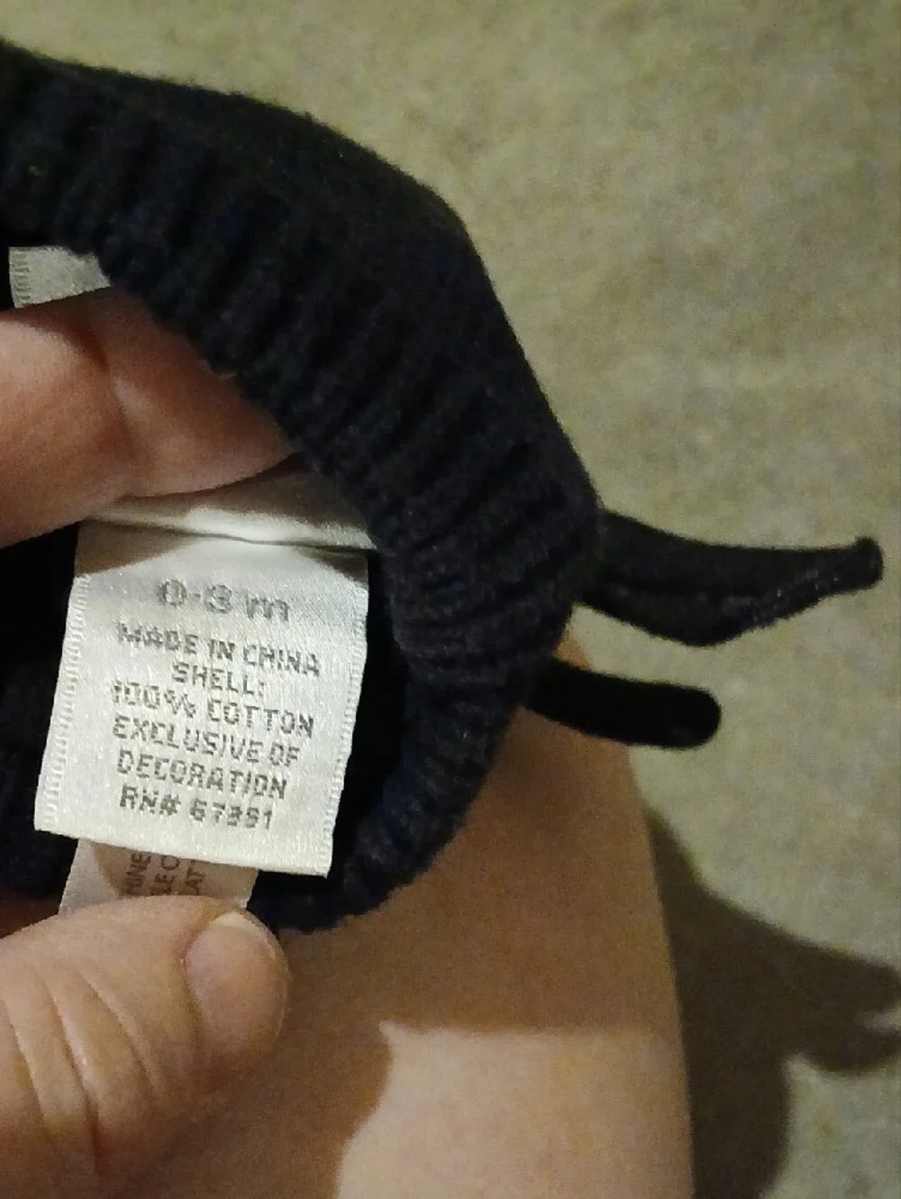 Koala Kids Black Bat Ear Beanie with White Eye and Fang Appliqué